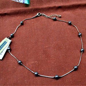 Jennifer Moore Silver Tone W/Gray Beads 16" Chocker Necklace Vintage NWT
